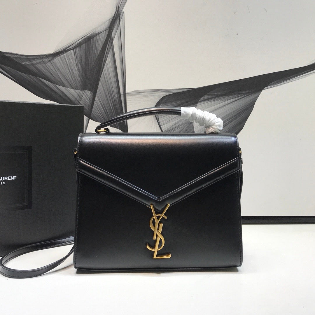 YSSL Cassandra Medium Top Handle Bag In Grain Black For Women 9in/24.5cm YSL 623931BOW0W1000