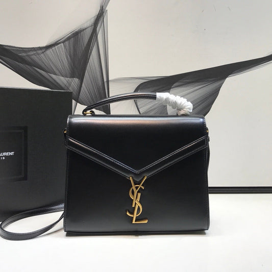 YSSL Cassandra Medium Top Handle Bag In Grain Black For Women 9in/24.5cm YSL 623931BOW0W1000