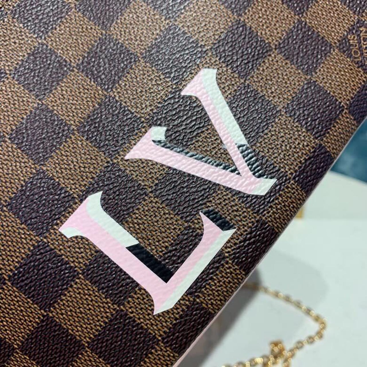 Top Quality Pochette Double Zip Damier Ebene Canvas Rose Ballerine Pink For Women, Womens Bags, Shoulder And Crossbody Bags 7.9in/21cm Top Quality N60254