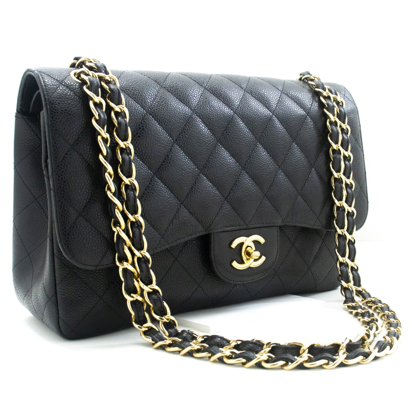 CHANEL Classic Large 11" Grained Calfskin Chain Shoulder Bag Black