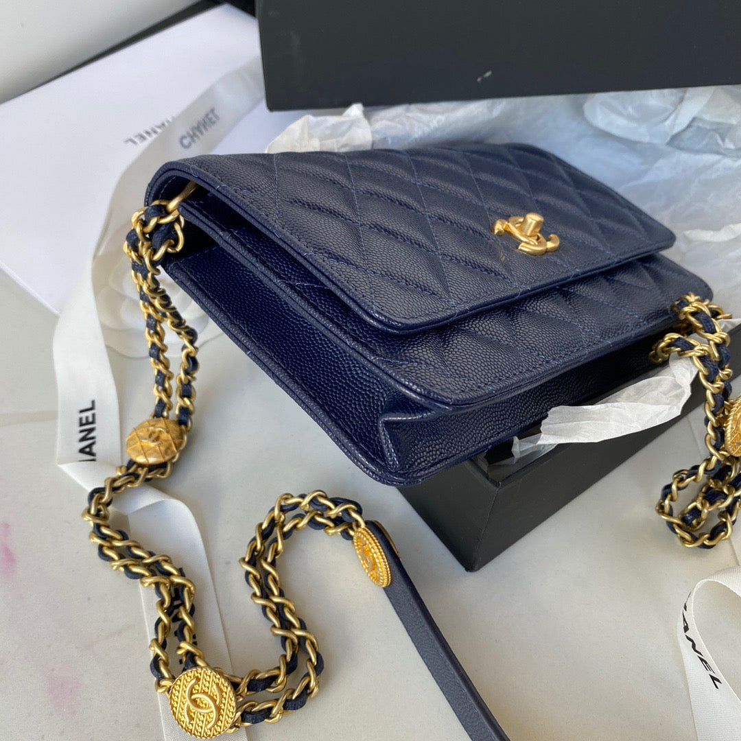 CHLSmall Flap Bag Gold Hardware Navy Blue For Women, Women’s Handbags, Shoulder Bags 7.5in/19cm AP2840