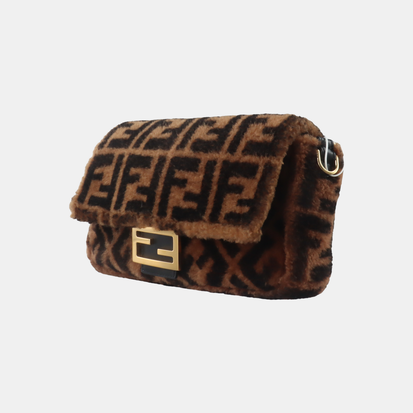 Fendi Baguette Medium Shearling Vitello Dolce Marco FF 1974 Tobacco Black Brown Zucca