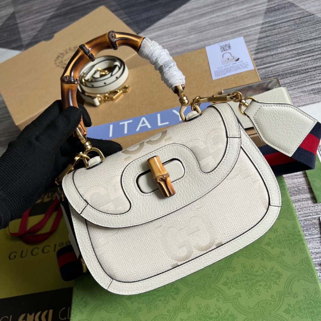 gg Bamboo 1947 Medium  Top Handle Bag White For Women, Women’s Bags 10in/26cm gg