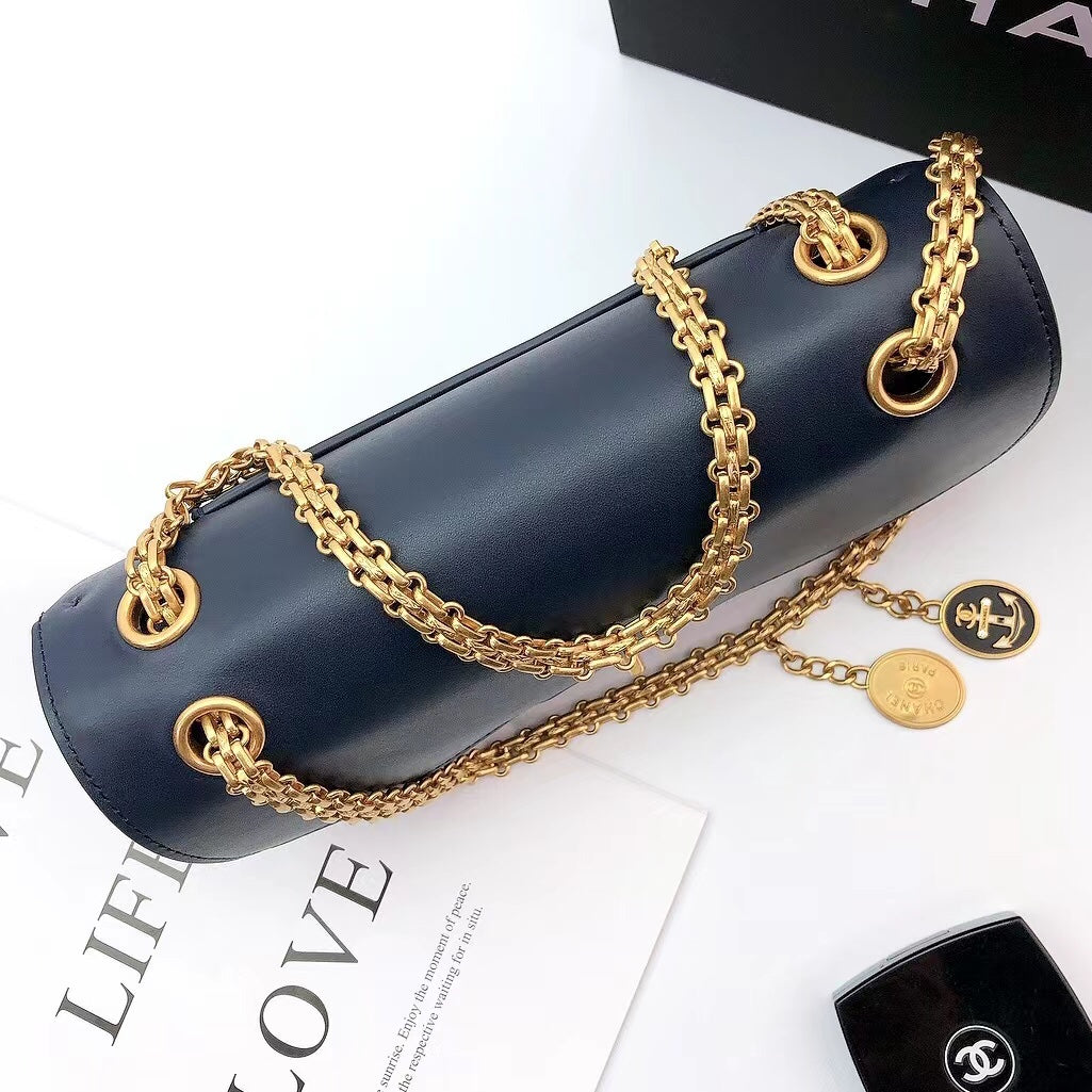 CHLMaroon Medallion Nude Reissue 2.55 Classic 225 Flap Navy Blue Bag For Women 24cm/9in
