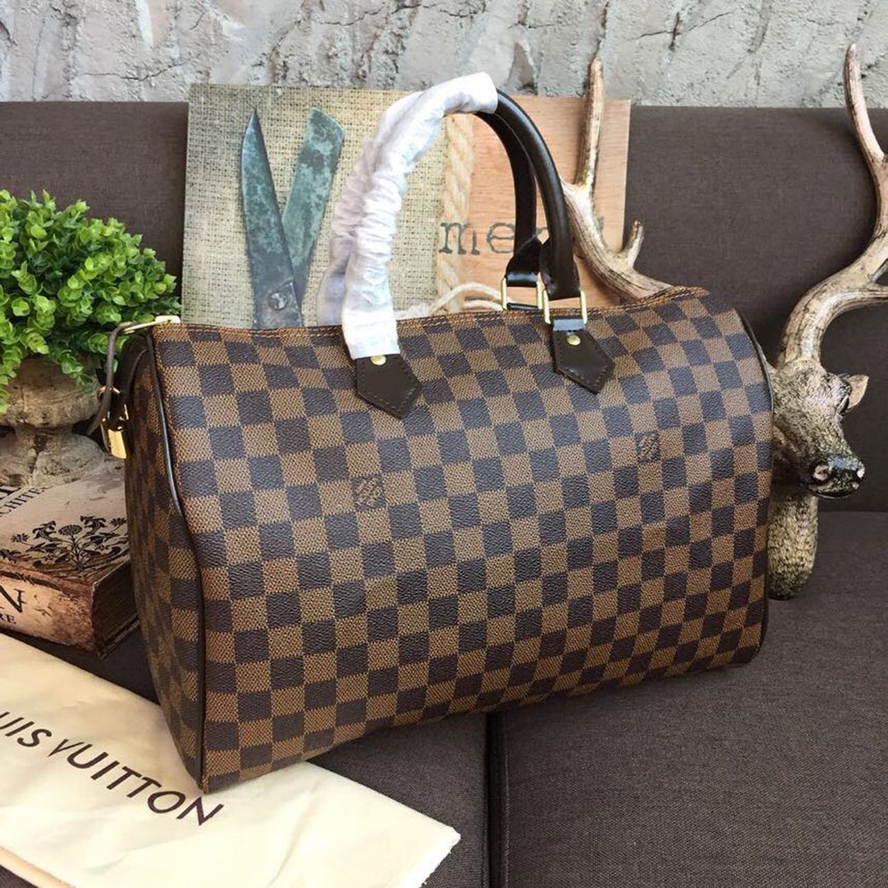 Top Quality Speedy 35 Damier Ebene Canvas For Women,  Travel Bags 13.8in/35cm Top Quality N41363