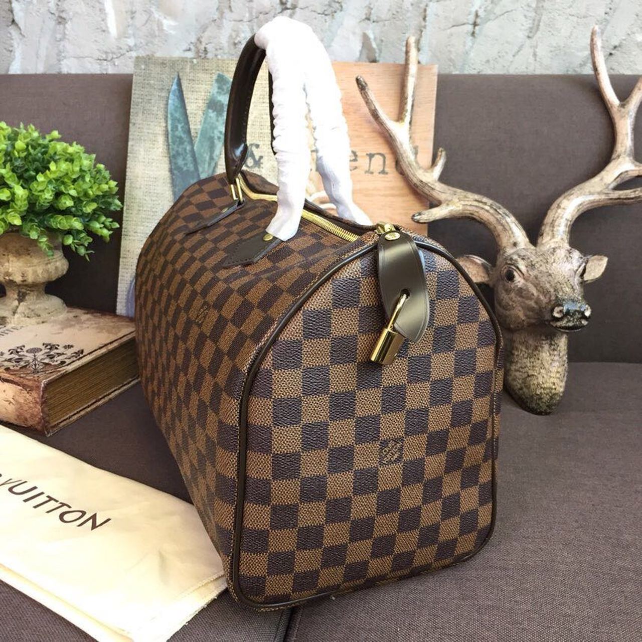Top Quality Speedy 35 Damier Ebene Canvas For Women,  Travel Bags 13.8in/35cm Top Quality N41363