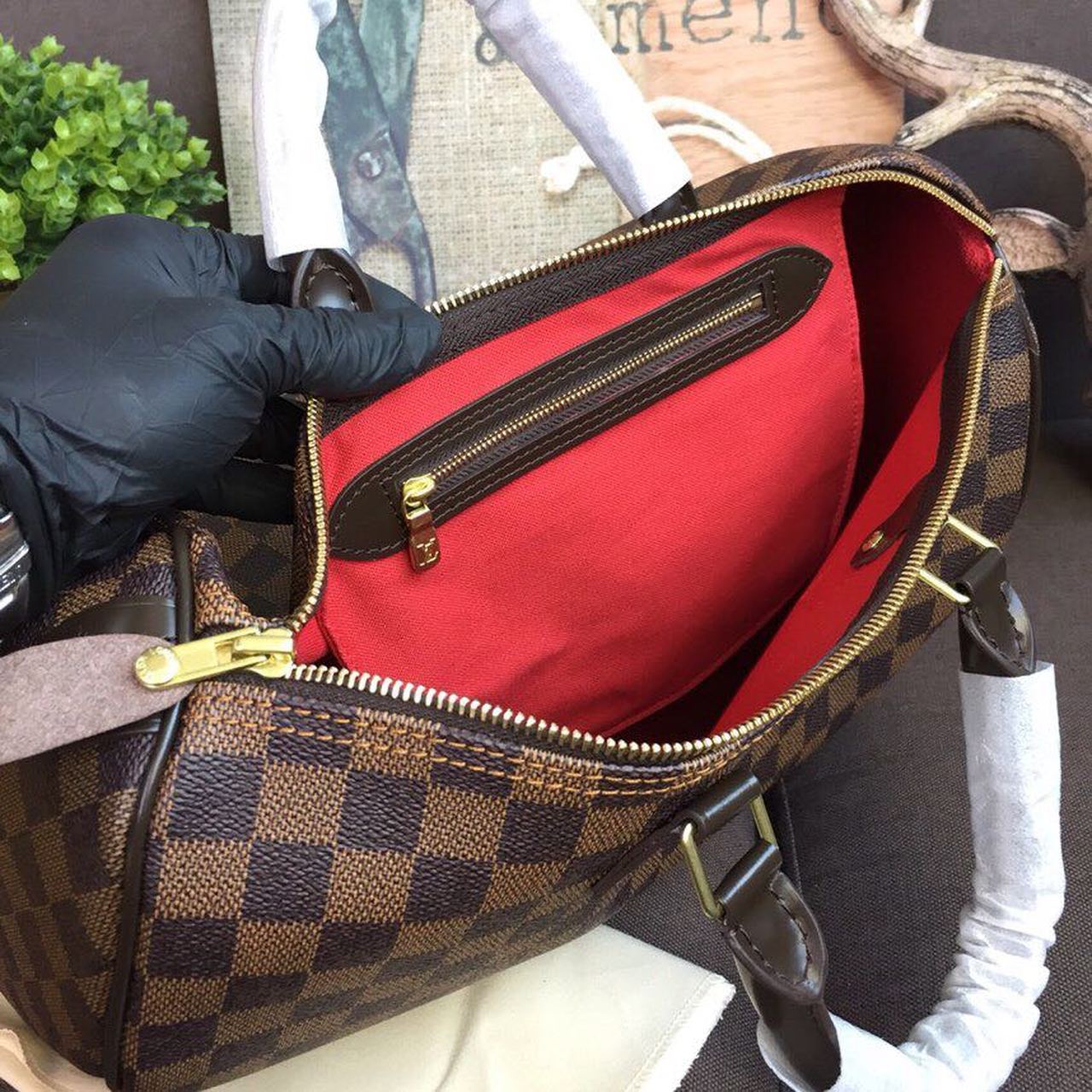 Top Quality Speedy 35 Damier Ebene Canvas For Women,  Travel Bags 13.8in/35cm Top Quality N41363