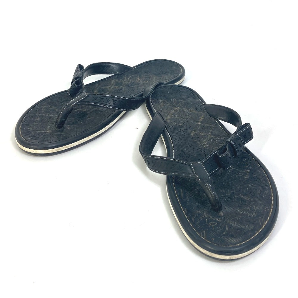 LOUIS VUITTON Sandals Rubber, Leather black Monogram ribbon Women 37.5