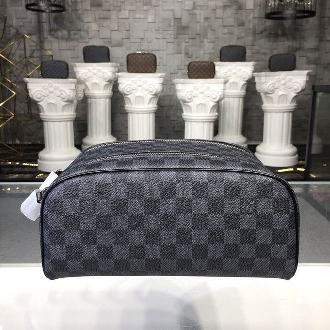 Top Quality King Size Toiletry Damier Graphite Canvas For Women, WoBags, Travel Bags 11in/28cm Top Quality