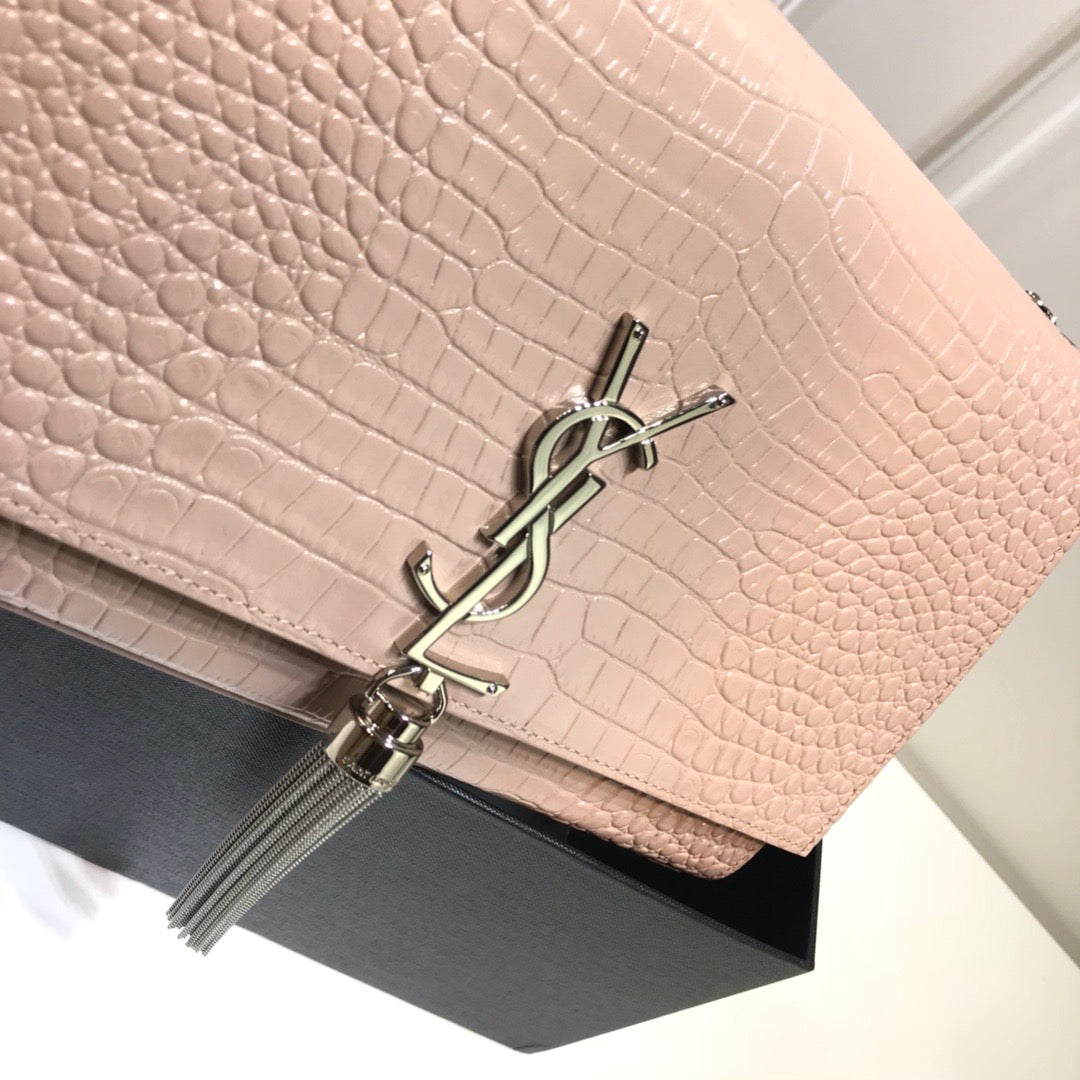 Top Quality Kate MeTop Qualityum Chain Bag With Tassel In Embossed CrocoTop Qualityle Dark Beige For Women 9.4in/24cm YSL