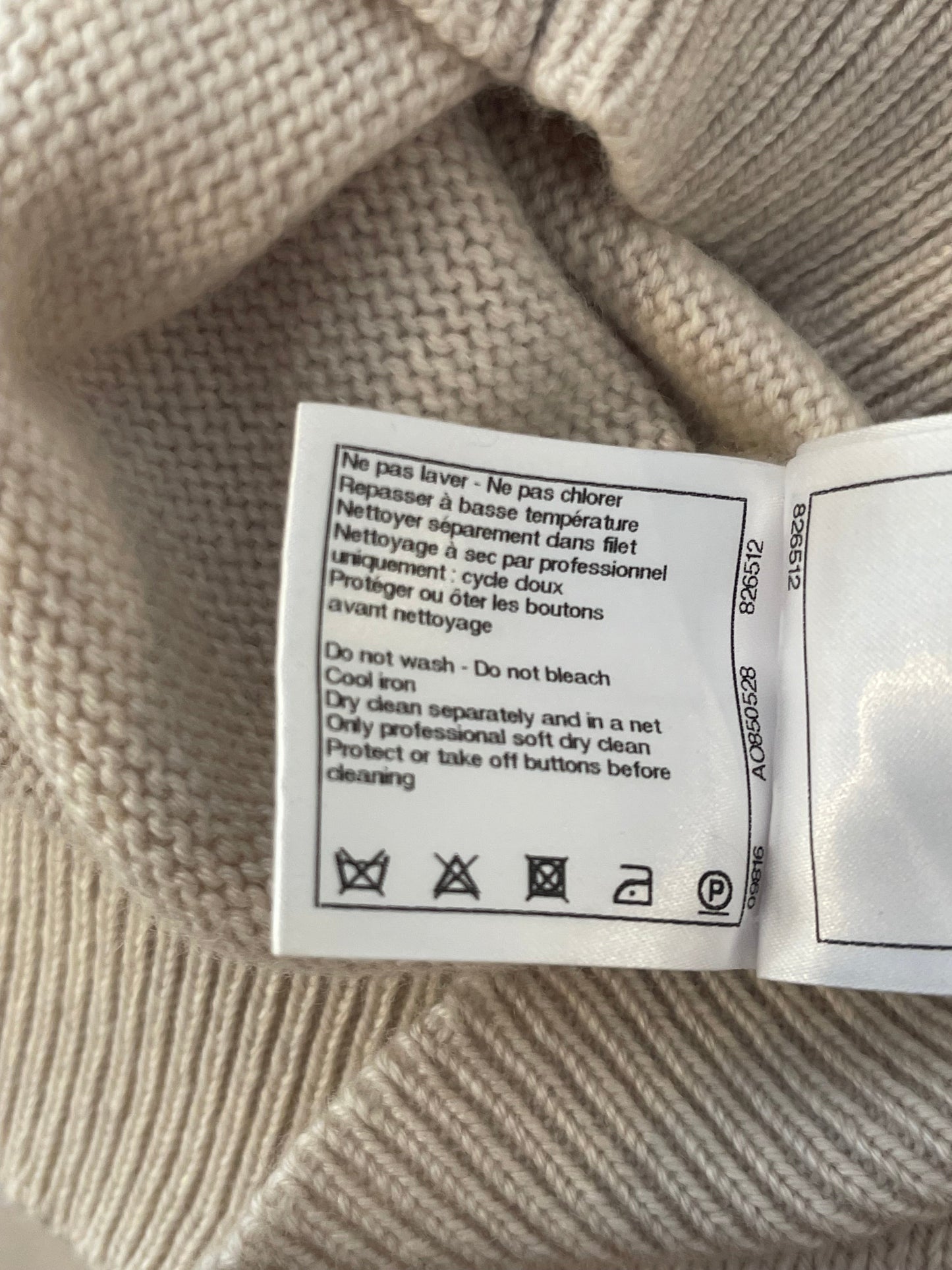Chanel Beige Cashmere Cardigan with Gold and White Keyhole CC Buttons Size FR 36 (UK 8)