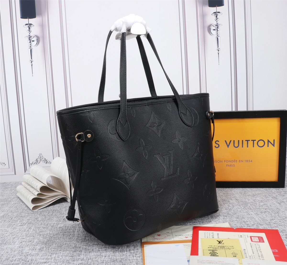 Louis Vuitton Neverfull MM Tote Bag Monogram Empreinte Black For Women, Handbags, Shoulder Bags 12.2in/31cm Top Quality M45685