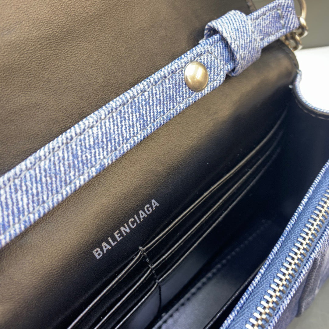 Top Quality Downtown Small Shoulder Bag With Chain Blue Washed, For Women,  Bags 11.8in/30cm