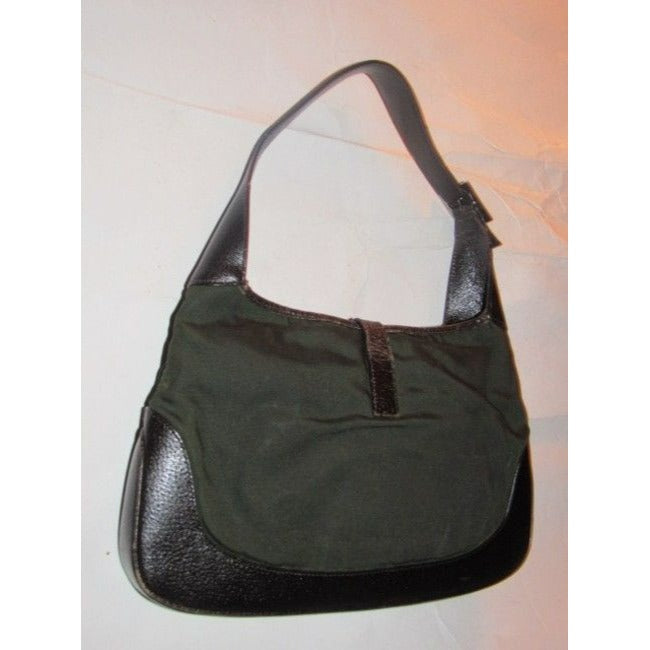 Gucci   Olive Green Canvas And Brown Leather Hobo Bag