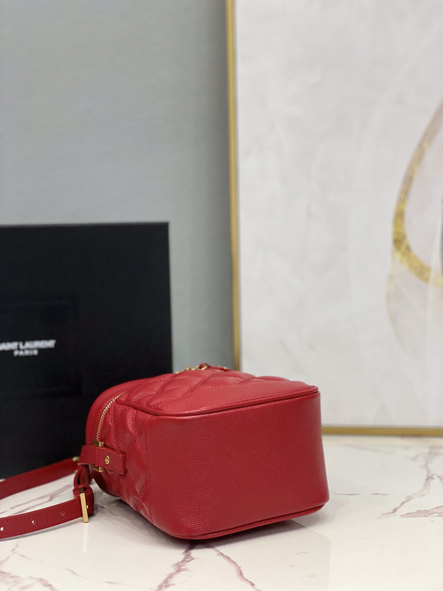 YSSL 80’s Vanity Bag In Carré-Quilted Grain De Poudre Red For Women 6in/16.5cm YSL 649779DME276805