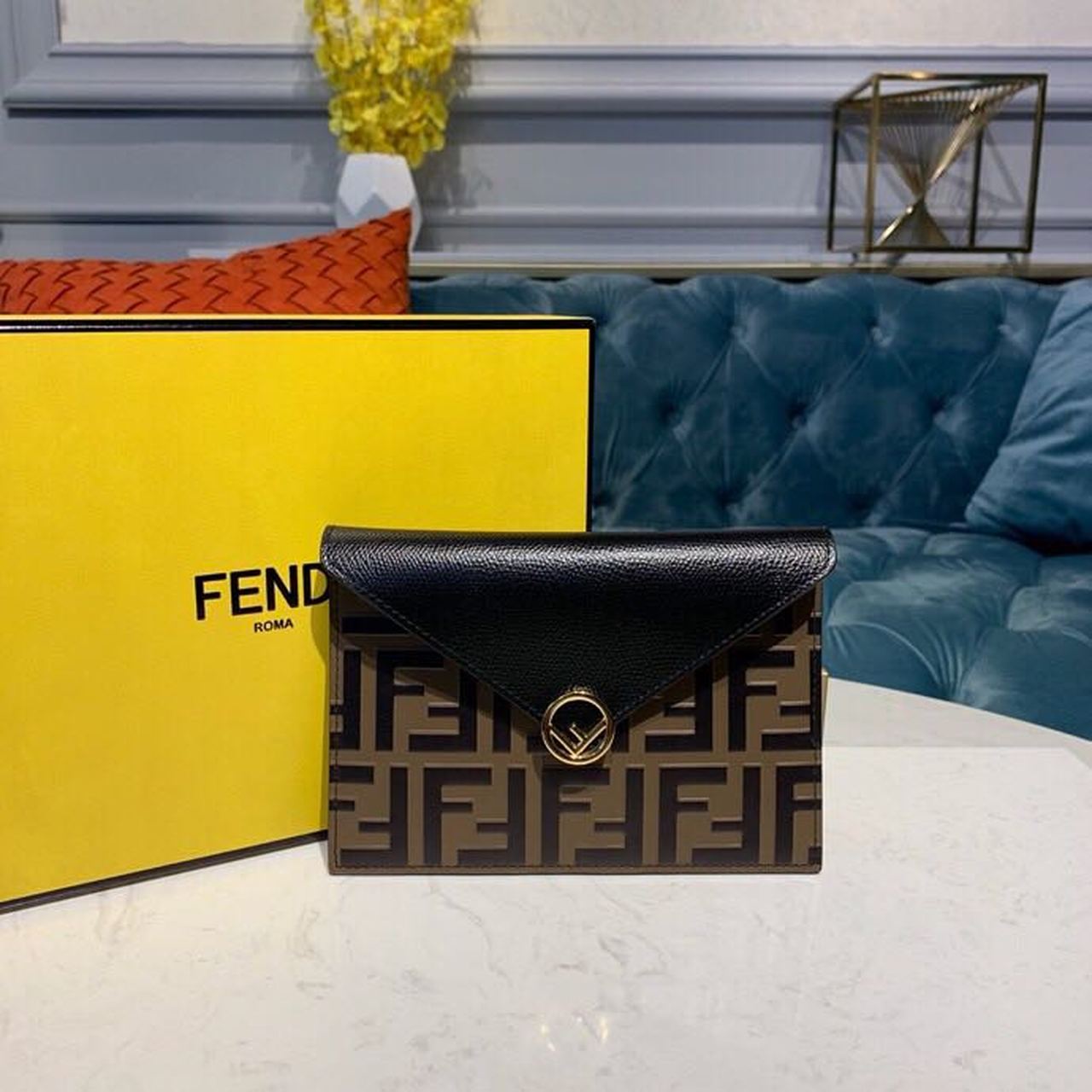 Top QualityTop Quality FF Embossed Envelope Wallet 6in/17cm Brown/Black For Women