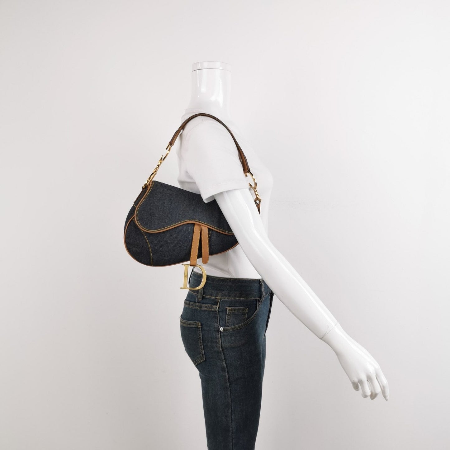 Dior Saddle 2001 Navy Denim with Beige Leather Trim Shoulder Bag