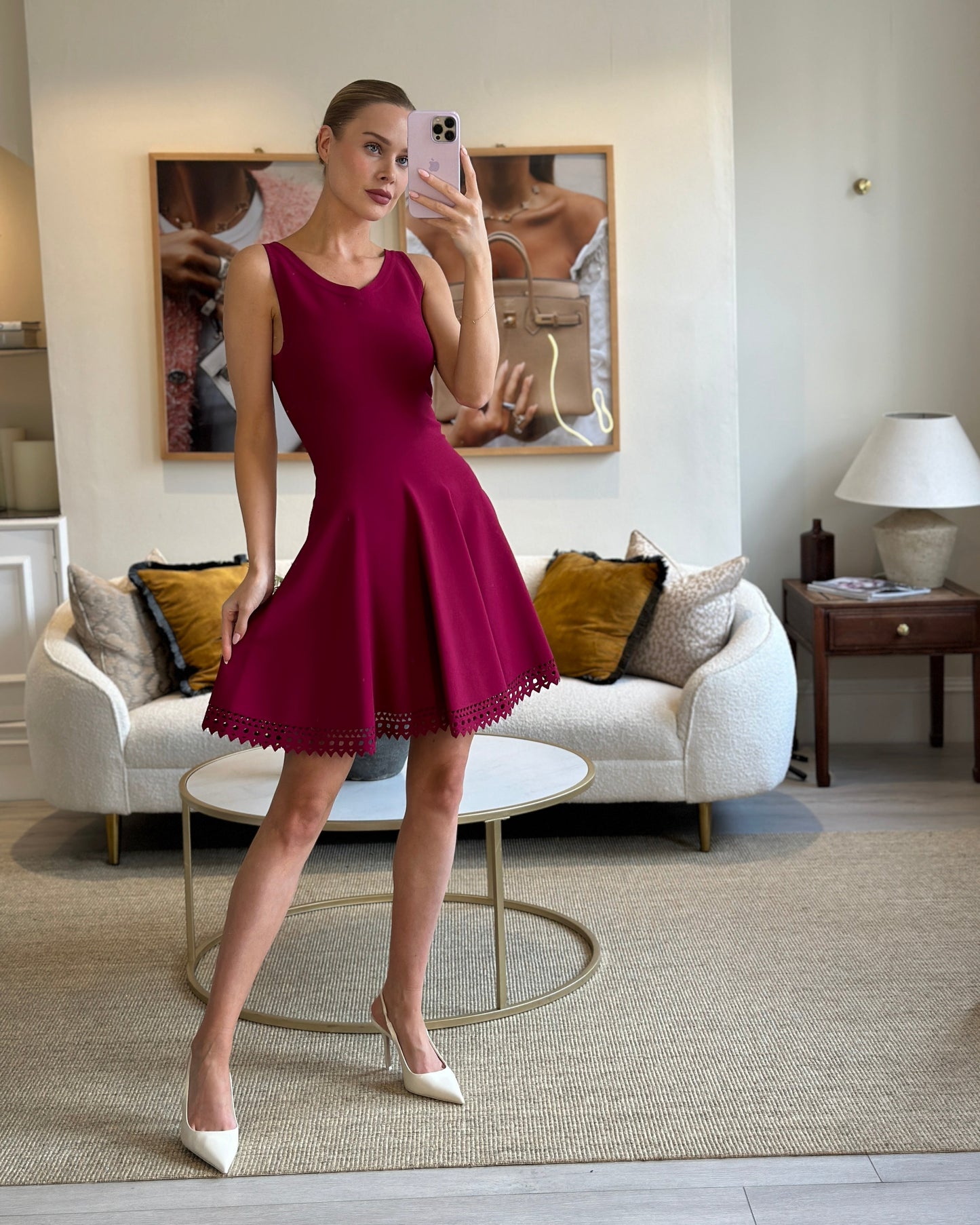 Ala•a Fuchsia Pink Sleeveless Skater Dress Size FR 38 (UK 10)
