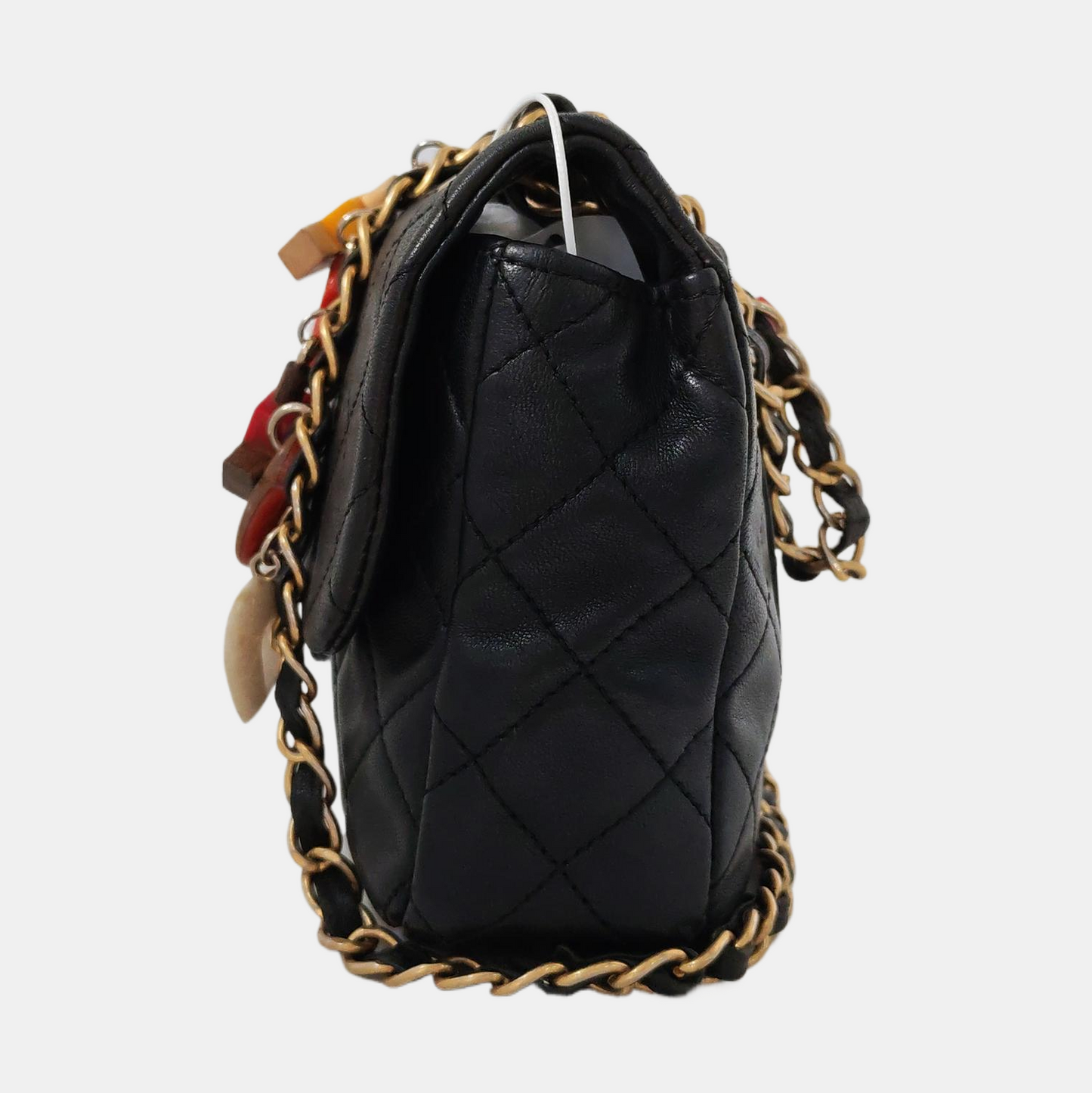 Chanel Classic Flap Medium Black Lambskin Leather Valentine Marine Charms