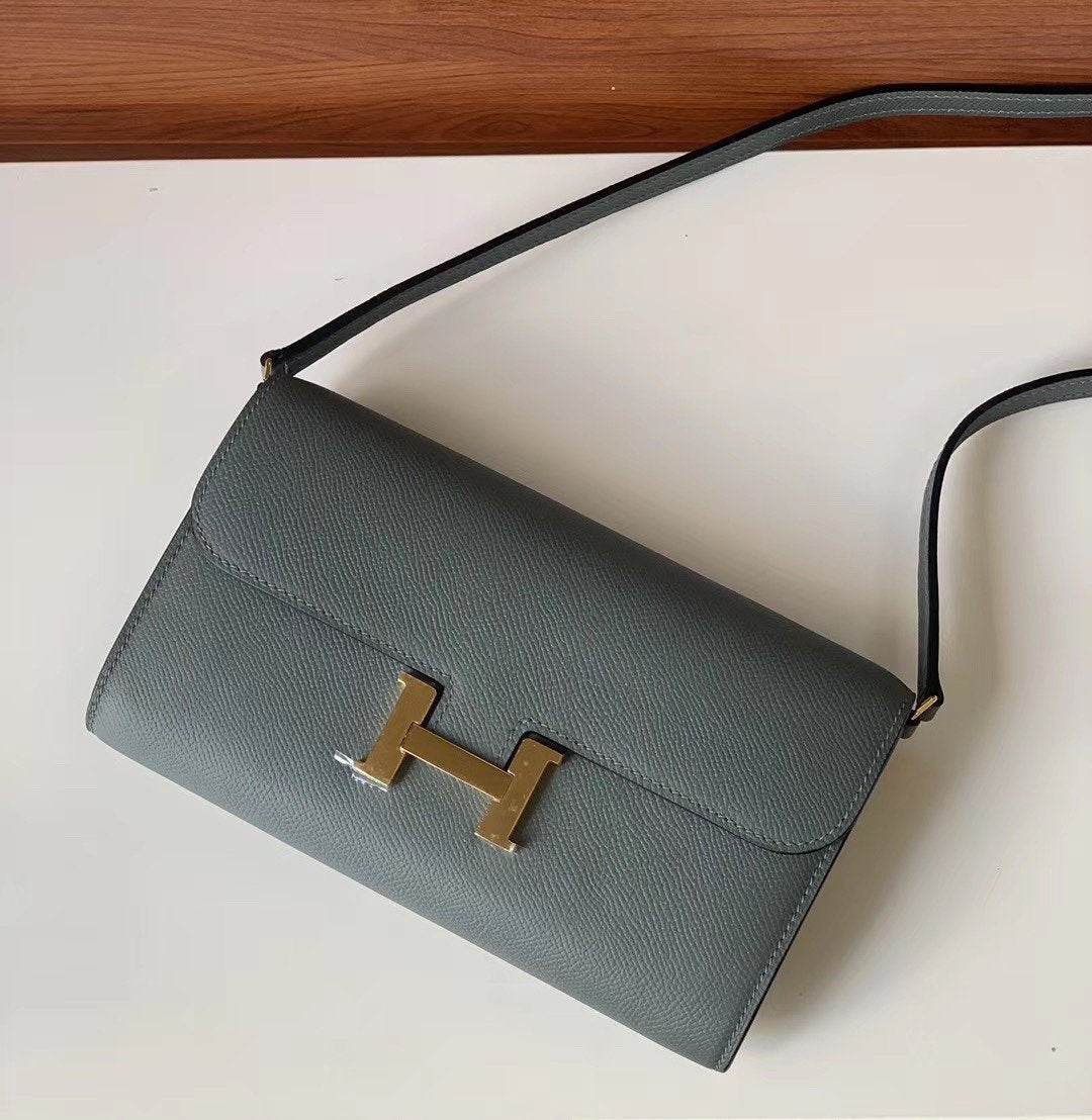 Top Quality Constance Togo Long Wallet 21cm/8.3in Gold Toned Hardware For Women Grey