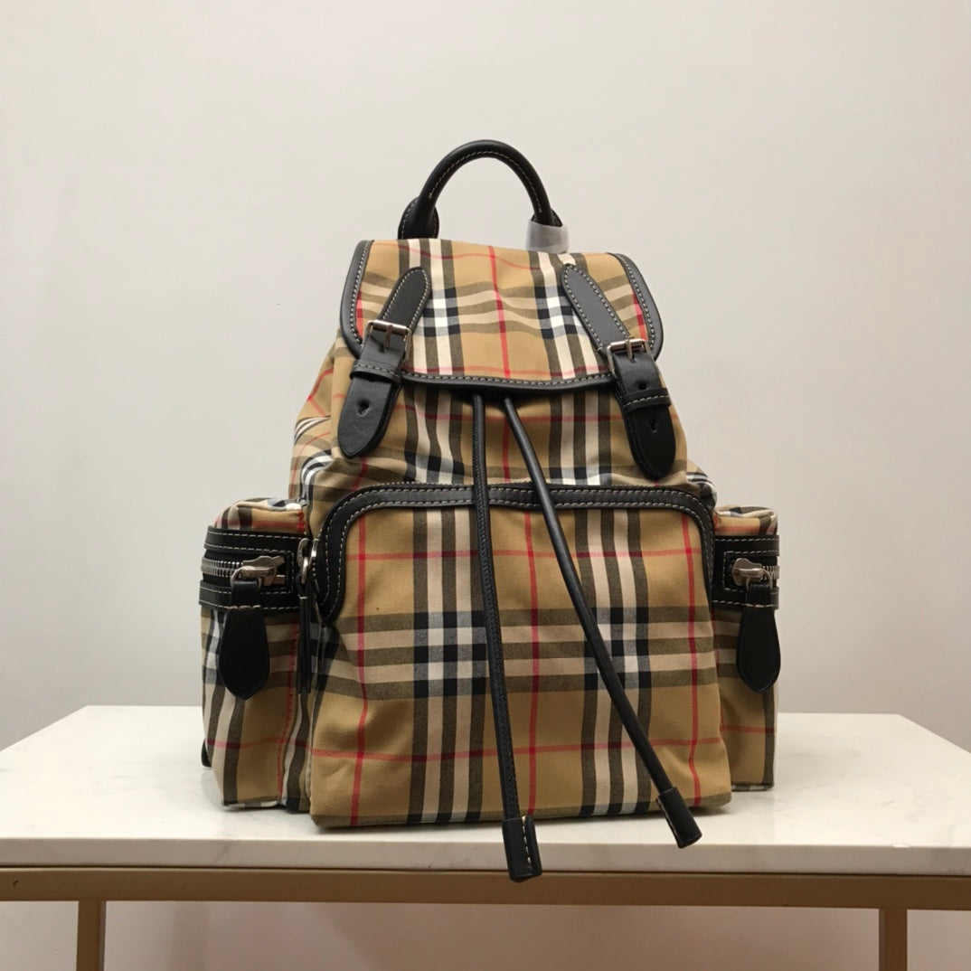 Top Quality MeTop Qualityum Rucksack In  Check Cotton Canvas-Sandy For Women, Bags 13in/33cm