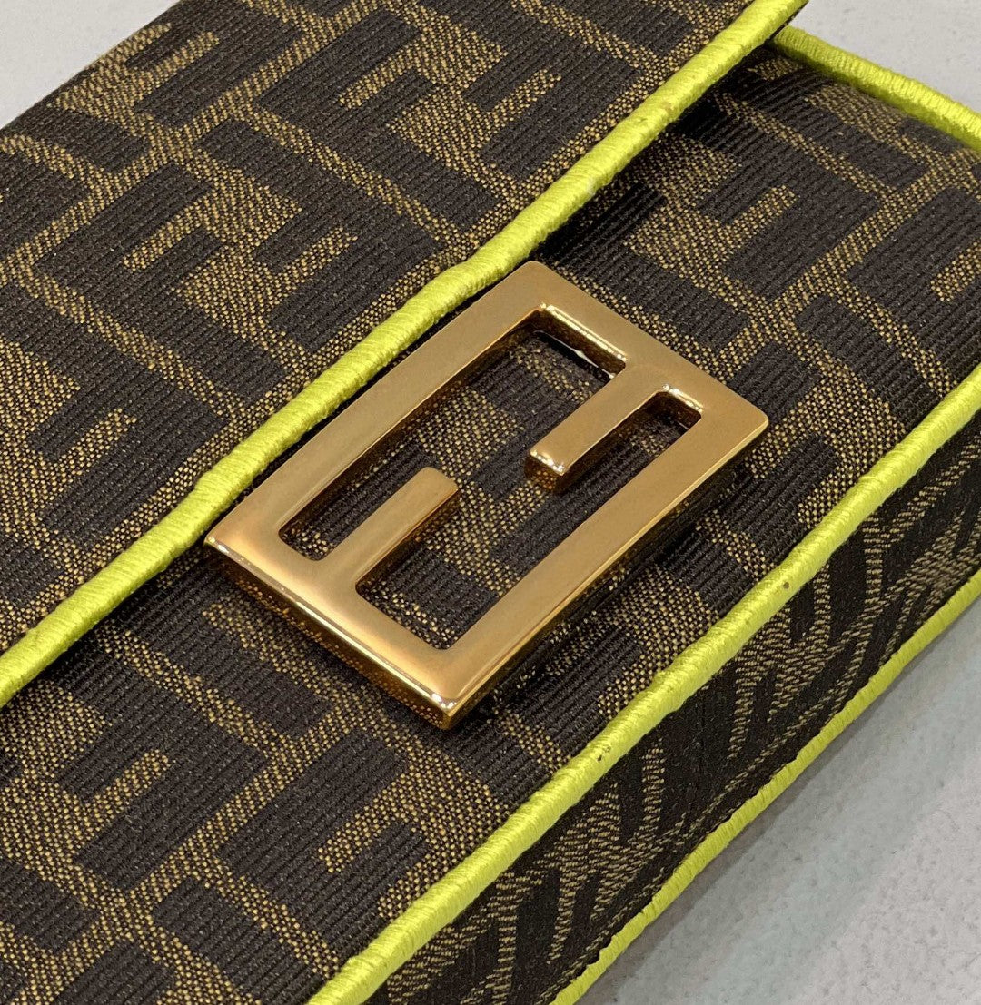 Top QualityTop Quality Baguette Small Brown Fabric Yellow Border Bag For Woman 18cm/7in
