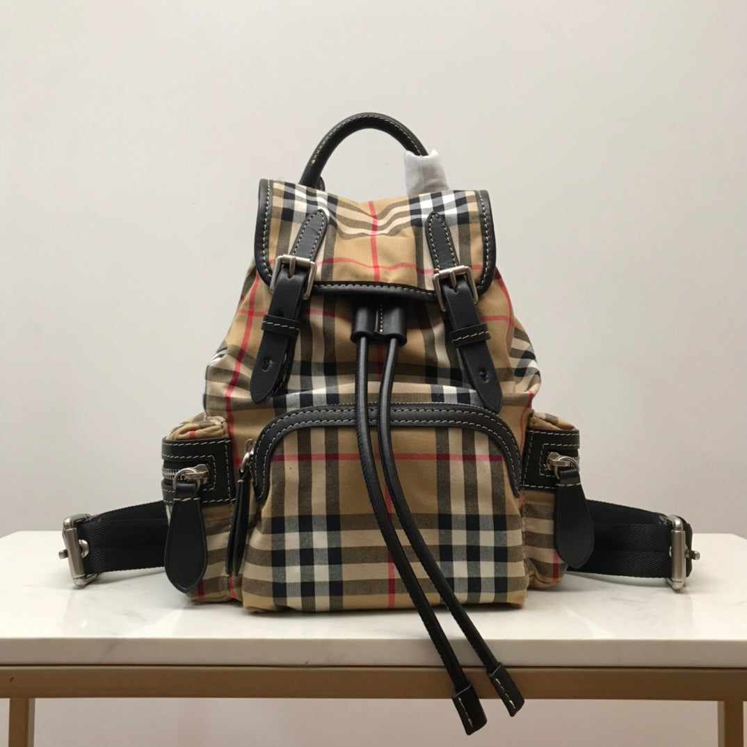 Top Quality MeTop Qualityum Rucksack In  Check Cotton Canvas-Sandy For Women, Bags 13in/33cm