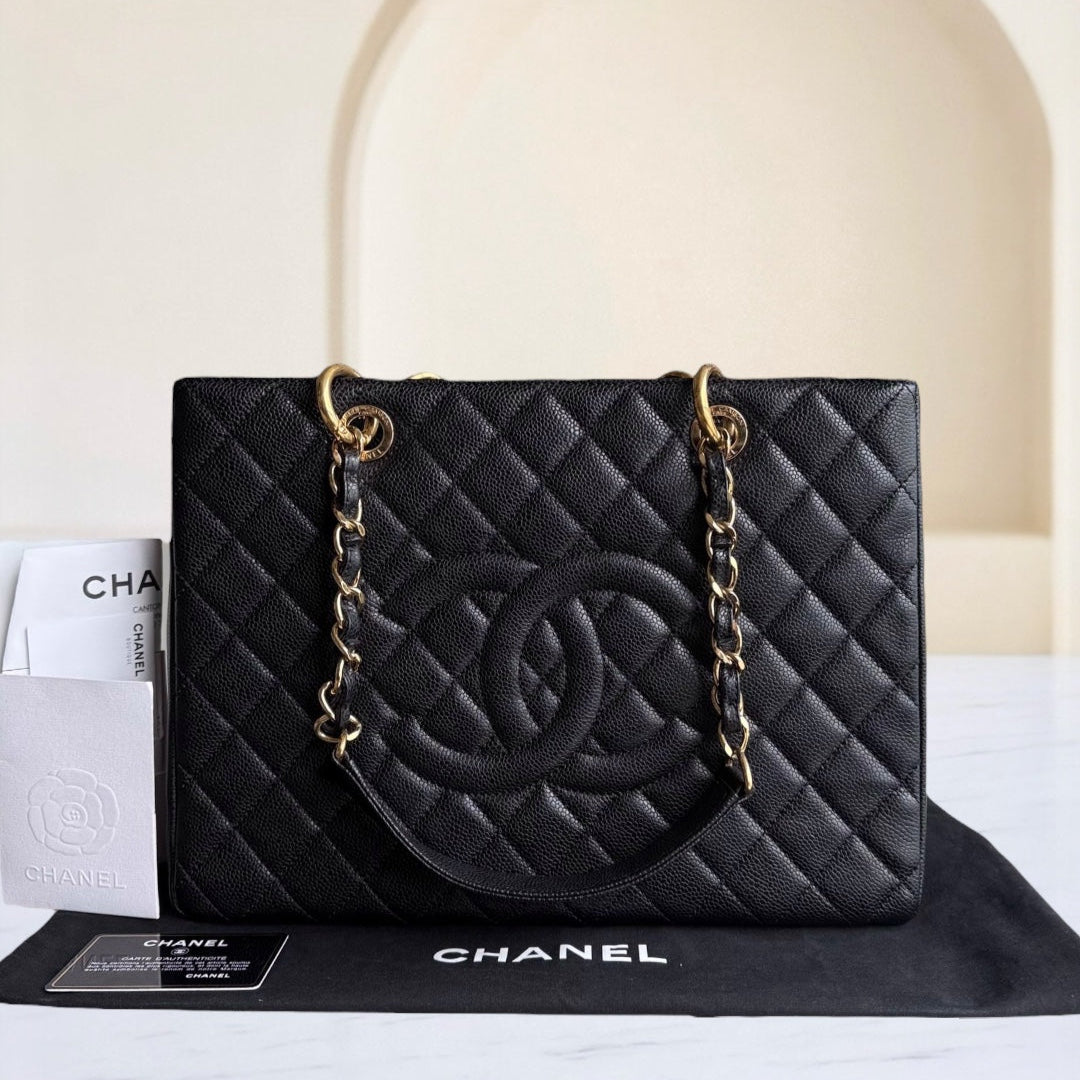 Chanel GST Grand Shopping Tote - Caviar Quilted Grained Calfskin Black Gold Hardware Series 20