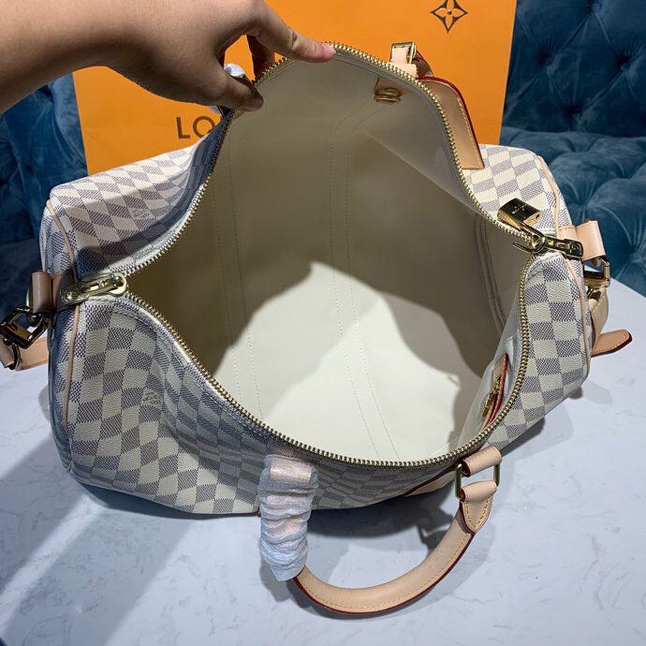 Top Quality Keepall Bandouliere 45 Damier Azur Canvas For Women, WoBags, Travel Bags 17.7in/45cm Top Quality N41430