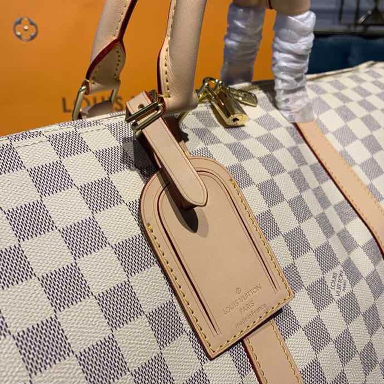 Top Quality Keepall Bandouliere 55 Damier Azur Canvas For Women,  Travel Bags 21.7in/55cm Top Quality N41429