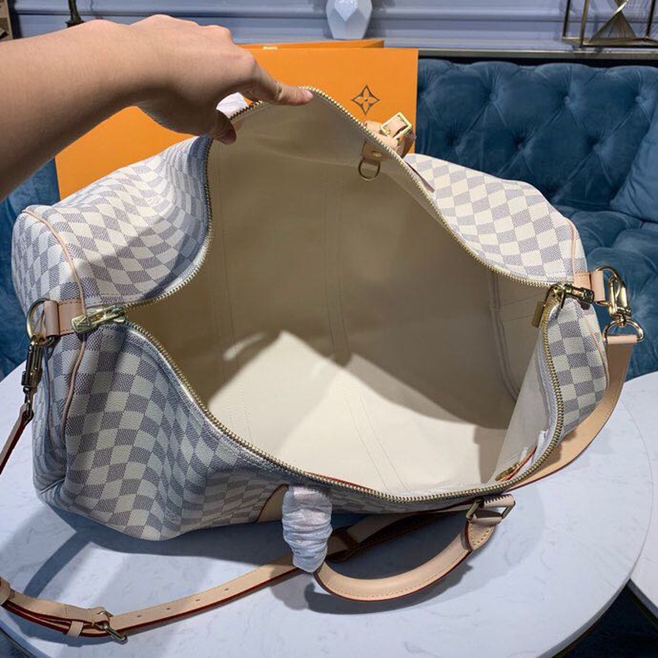 Top Quality Keepall Bandouliere 55 Damier Azur Canvas For Women,  Travel Bags 21.7in/55cm Top Quality N41429