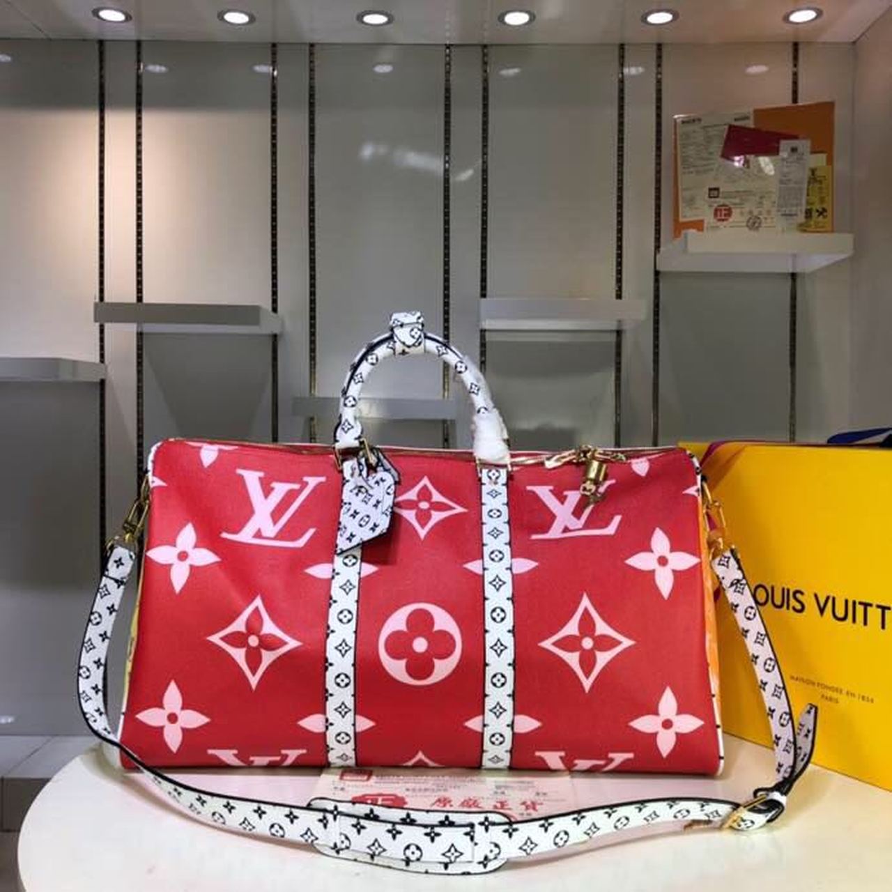 Top Quality Keepall Bandouliere 50 Monogram and Monogram Reverse Canvas Red For Women, Womens Handbags, Travel Bags 19.7in/50cm Top Quality