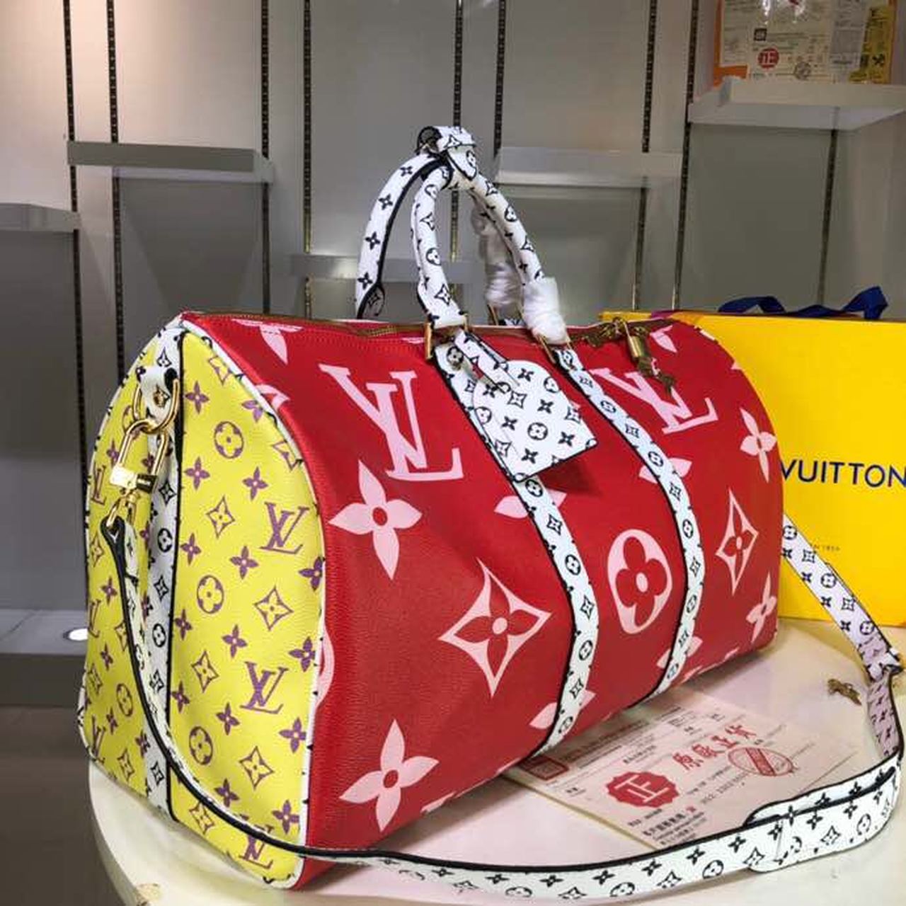 Top Quality Keepall Bandouliere 50 Monogram and Monogram Reverse Canvas Red For Women, Womens Handbags, Travel Bags 19.7in/50cm Top Quality