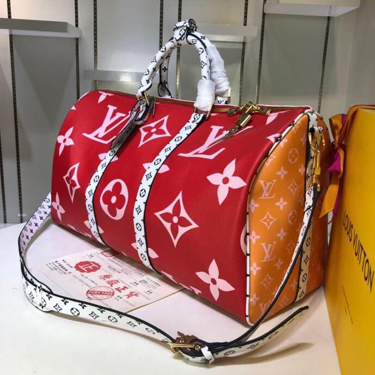 Top Quality Keepall Bandouliere 50 Monogram and Monogram Reverse Canvas Red For Women, Womens Handbags, Travel Bags 19.7in/50cm Top Quality