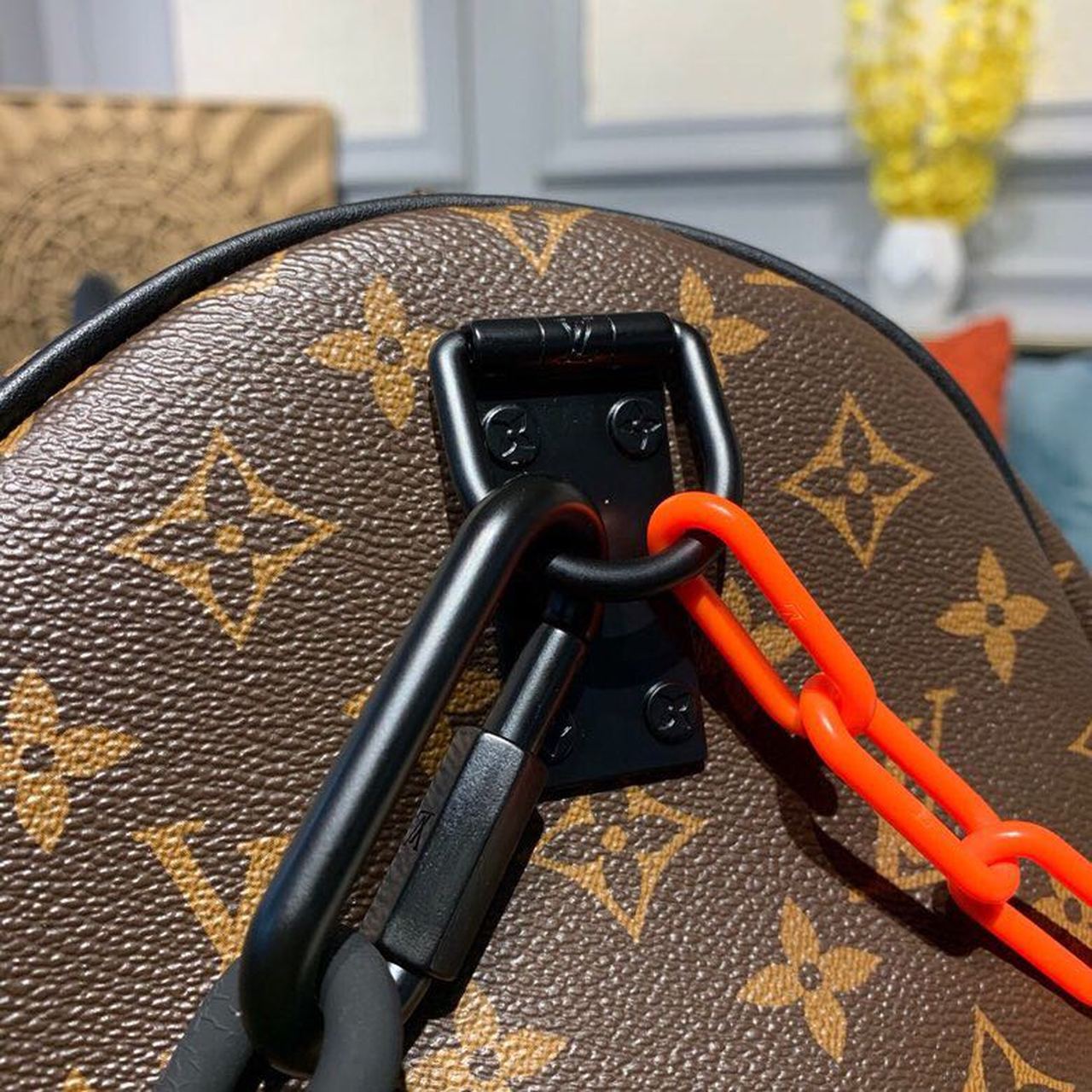 Top Quality Keepall Bandouliere 50 Monogram Solar Ray Canvas Black/Orange By Virgil Abloh For Men, Bags, Travel Bags 19.7in/50cm Top Quality M44471