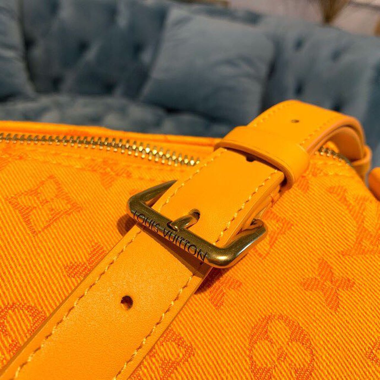 Top Quality Keepall Bandouliere 50 Monogram Denim Ochre Yellow For Men, Mens Bags, Travel Bags 19.7in/50cm Top Quality M44644