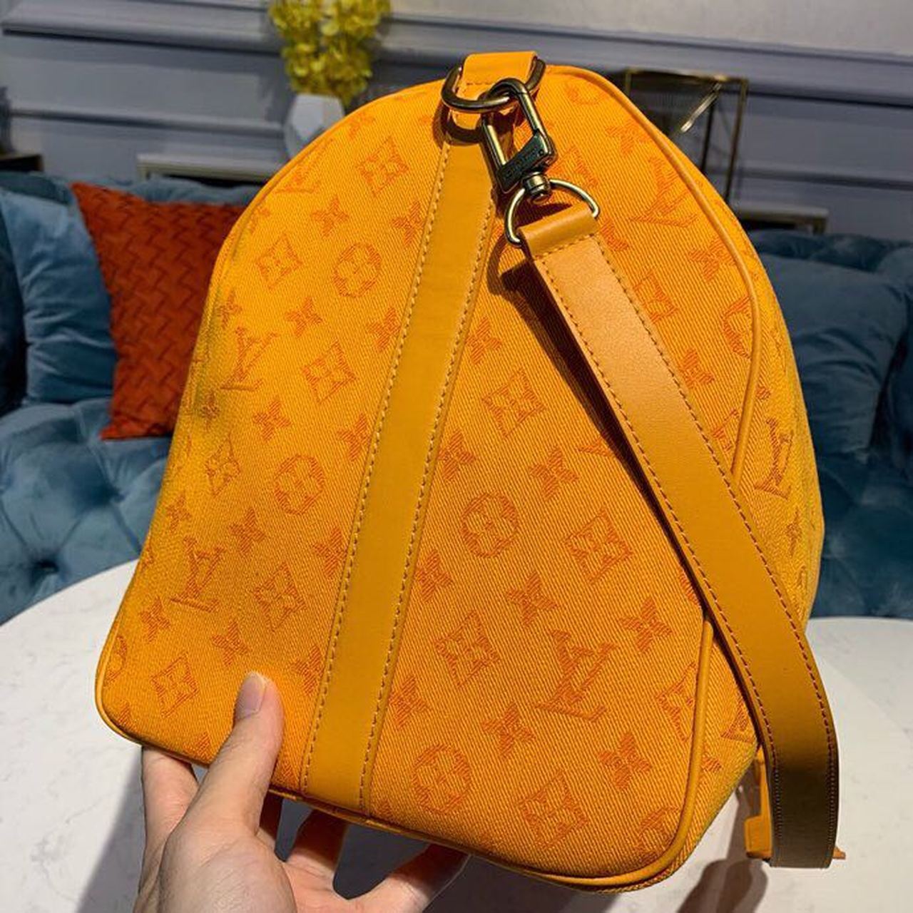 Top Quality Keepall Bandouliere 50 Monogram Denim Ochre Yellow For Men, Mens Bags, Travel Bags 19.7in/50cm Top Quality M44644