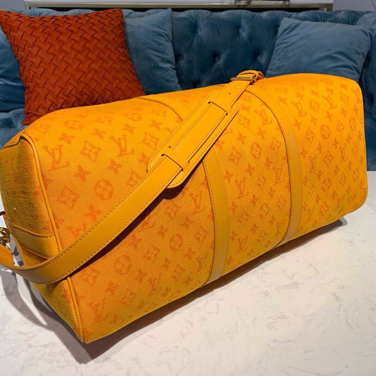 Top Quality Keepall Bandouliere 50 Monogram Denim Ochre Yellow For Men, Mens Bags, Travel Bags 19.7in/50cm Top Quality M44644
