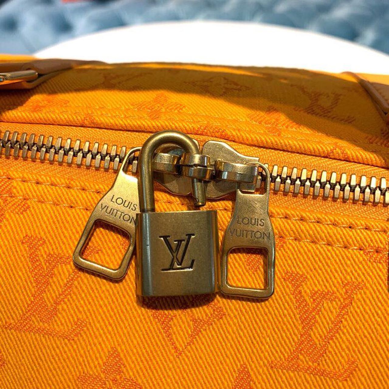 Top Quality Keepall Bandouliere 50 Monogram Denim Ochre Yellow For Men, Mens Bags, Travel Bags 19.7in/50cm Top Quality M44644