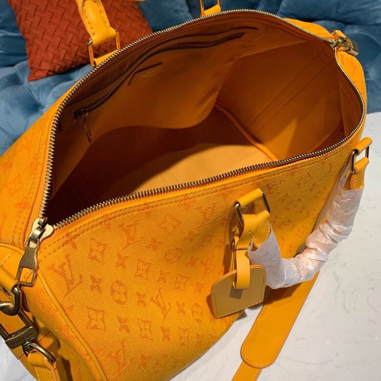 Top Quality Keepall Bandouliere 50 Monogram Denim Ochre Yellow For Men, Mens Bags, Travel Bags 19.7in/50cm Top Quality M44644