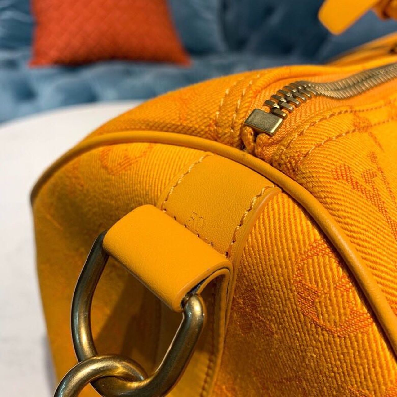 Top Quality Keepall Bandouliere 50 Monogram Denim Ochre Yellow For Men, Mens Bags, Travel Bags 19.7in/50cm Top Quality M44644