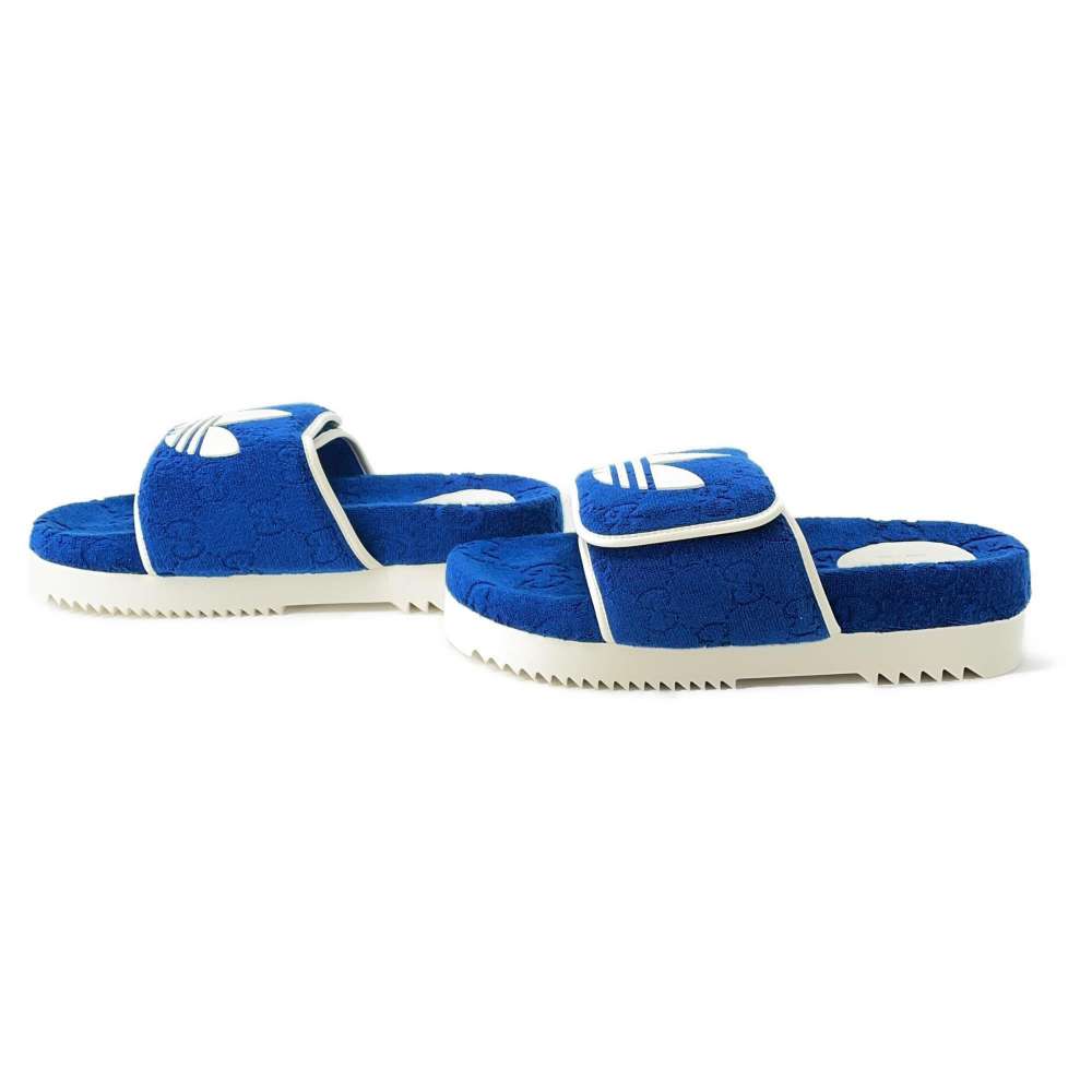 GUCCI Adidas Collaboration Platform Sandals Blue/White 702412 GGCotton Rubber Size 10