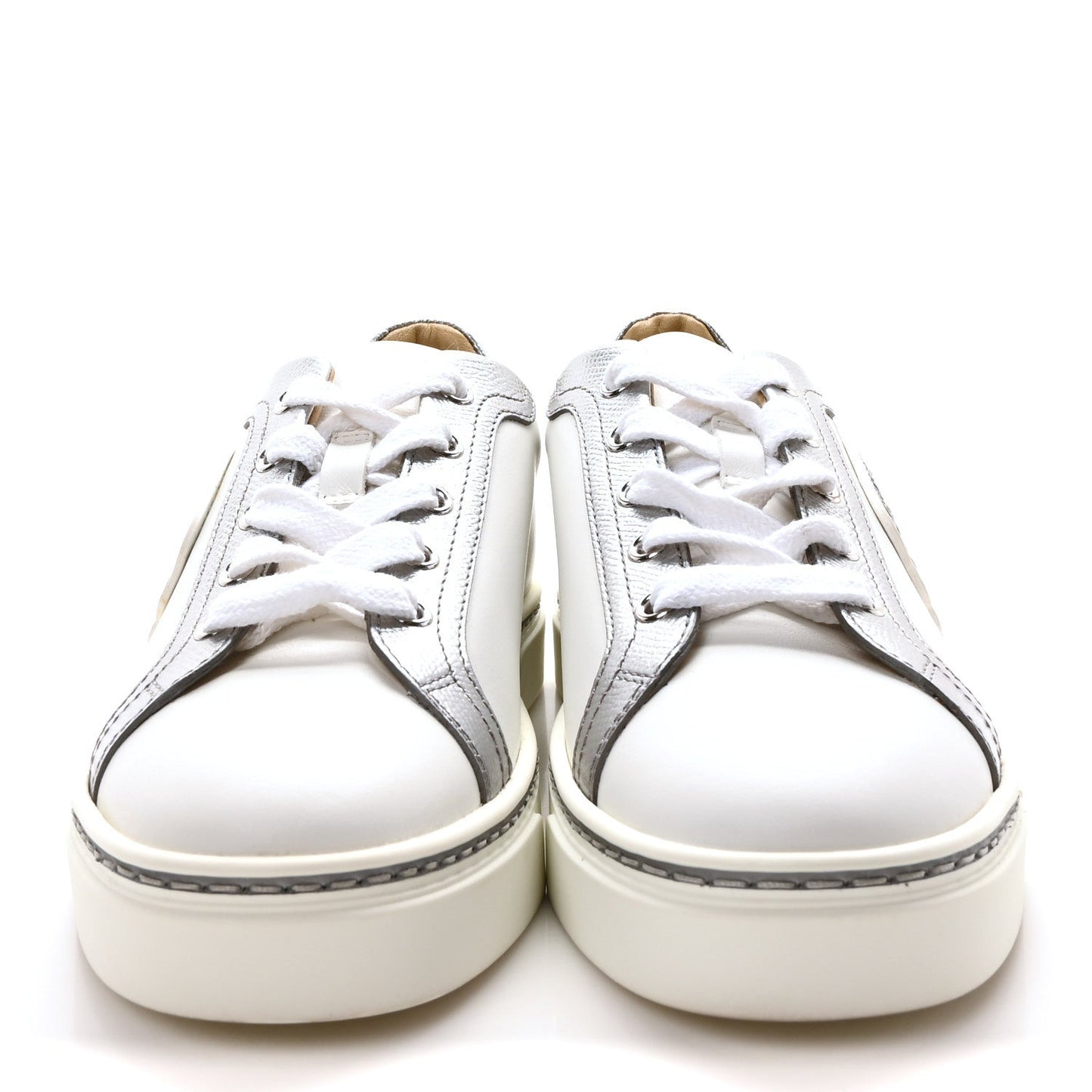 Hermes Calfskin Epsom Womens Velvet Sneakers 36 White Silver