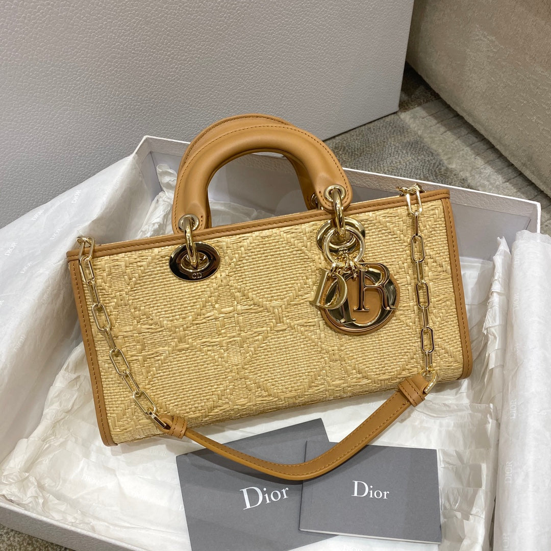 Top Quality Lady D-Joy Bag Natural Cannage Raffia, Brown Handbags, 26cm CD M0540OMBD_M925