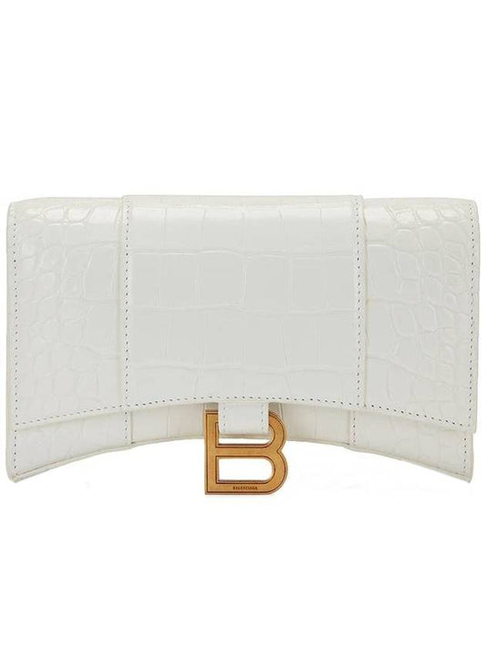 Luxury Balenciaga Trending 2025 Hourglass Chain Crocodile Embossed Calfskin Medium Wallet White