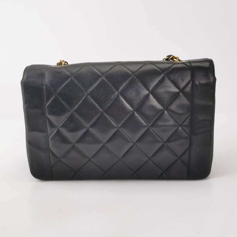 Chanel Diana CC Flap Bag 1994   Black Lambskin Leather with 24k Gold Hardware