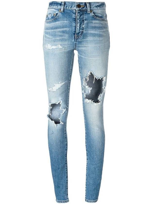 Luxury Saint Laurent Trending 2025 Destroyed Mupage Cotton Jeans Blue