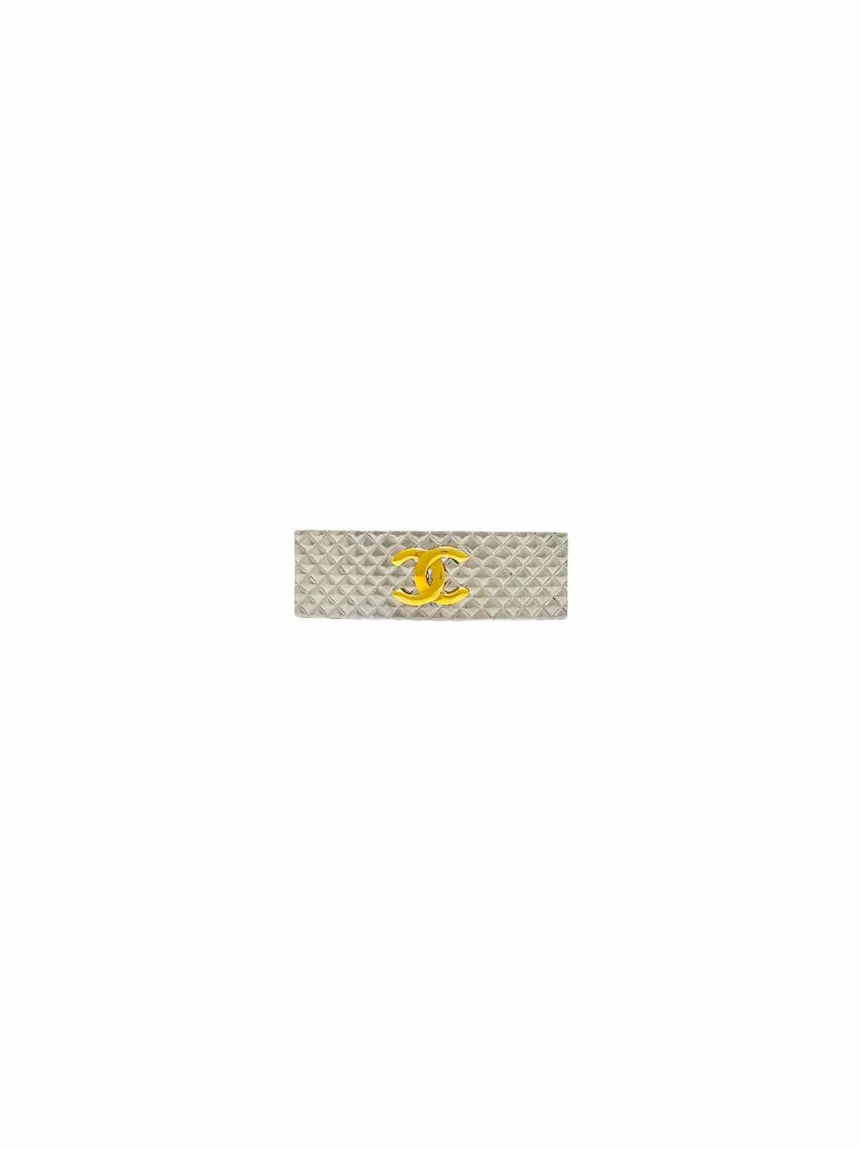 CHANEL   1990's Silver Quilted Hair Clip