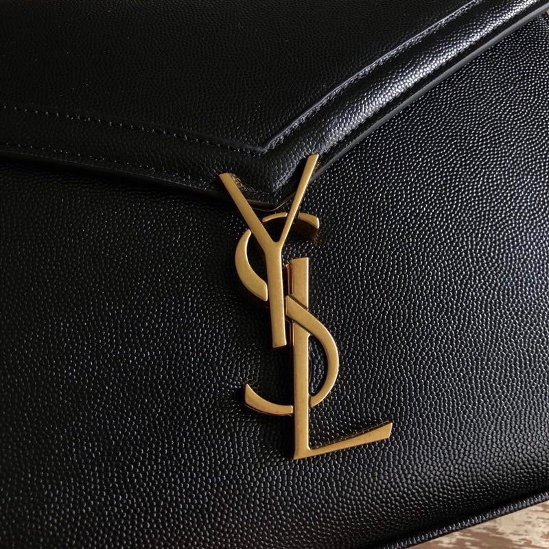 YSSL Cassandra Medium Top Handle Bag In Grain De Poudre Embossed Black For Women 9in/25cm 623931BOW0W1000
