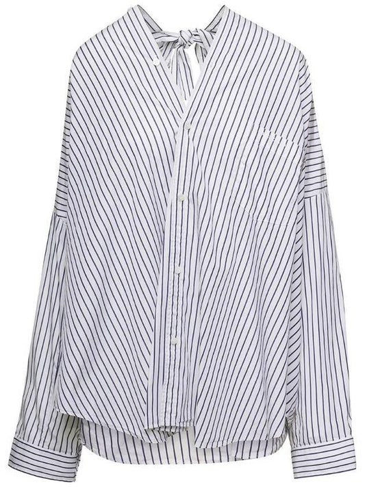 Luxury Balenciaga Trending 2025 Knotted Poplin Oversized Long Sleeve Shirt White Blue